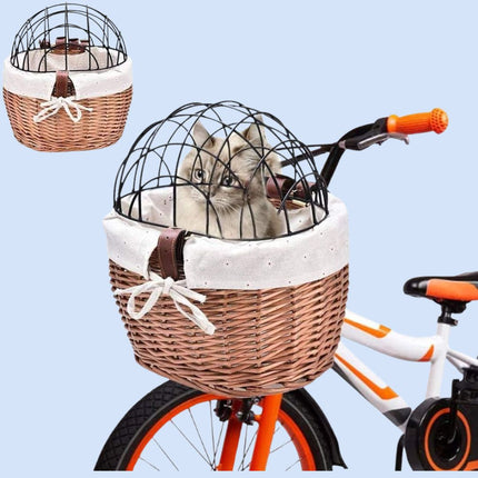 Beveiligde fietsmand voor huisdieren | Eenvoudige installatie op stuur | Ademend gaas en gevoerde binnenkant voor comfort | Geschikt voor katten en kleine honden