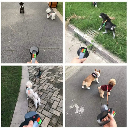 Dubbele Hondenriem voor Twee Honden | 3m Reflecterende Lijn | Ergonomisch Handvat | Veilige Bediening met Kleurenknoppen