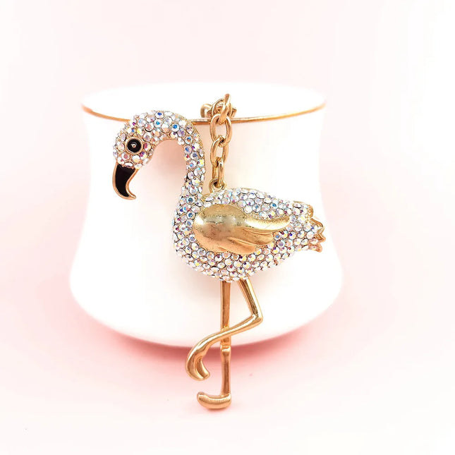 Sleutelhanger Flamingo Met Strass | Schattig Dier Ontwerp | Sleutelhouder Voor Auto, Tas, Telefoon | Cadeau Idee Voor Vrouwen & Meisjes | Metaal & Rhinestone | 12,5x5cm | Trendy Accessoire