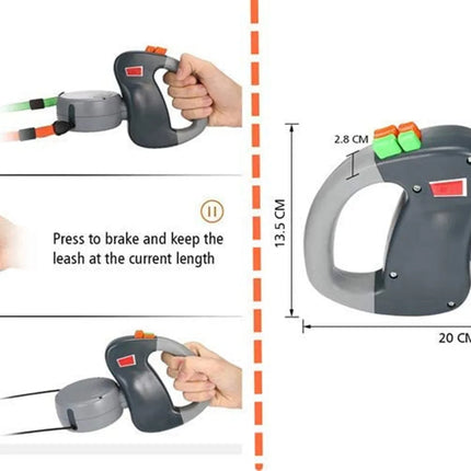 Dubbele Hondenriem voor Twee Honden | 3m Reflecterende Lijn | Ergonomisch Handvat | Veilige Bediening met Kleurenknoppen