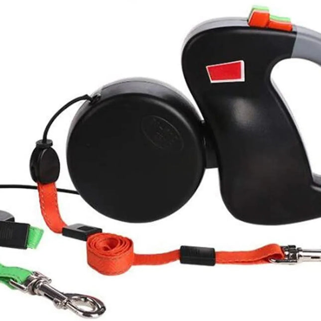 Dubbele Hondenriem voor Twee Honden | 3m Reflecterende Lijn | Ergonomisch Handvat | Veilige Bediening met Kleurenknoppen