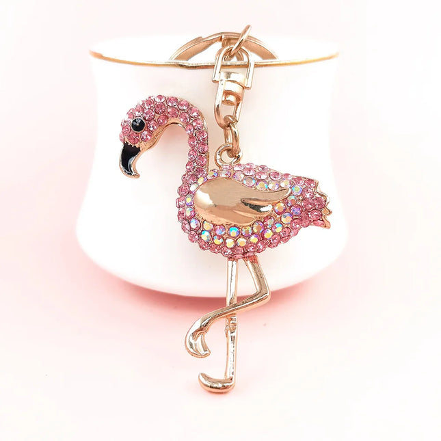 Sleutelhanger Flamingo met Strass Steentjes | Schattige Dieren Sleutelhanger voor Auto, Telefoon of Tas | Metalen Keyring | Cadeau voor Vrouwen & Meisjes | 12,5x5cm | Fashion Accessoire