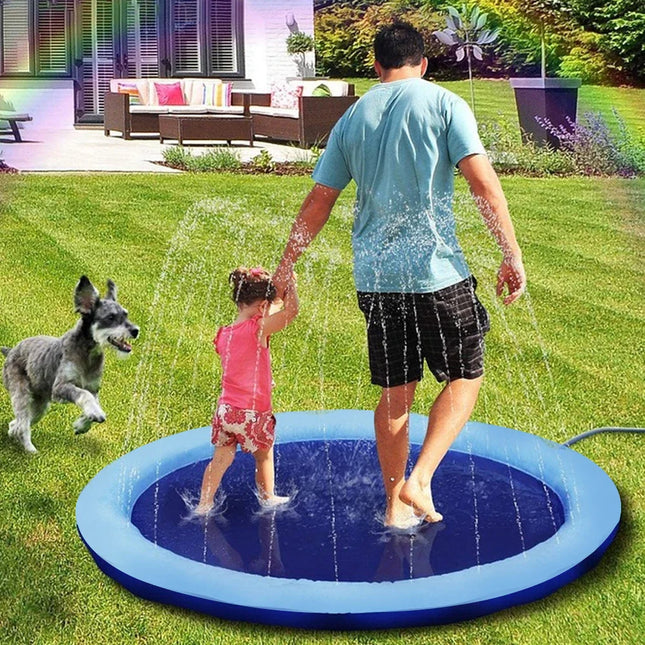 Zomer Sproeipad voor Huisdieren | Opvouwbaar en Draagbaar | Waterdichte Nylon Mat | Snelle Afvoer en Antislip | Gemak van Installatie | Ideale Koeling voor Buitenspel met Handwas Optie