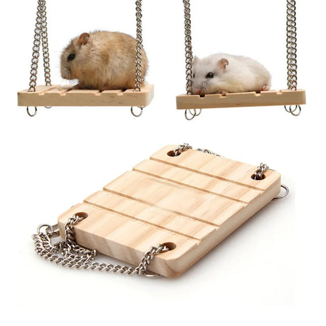 Hamsterspeelgoed Houten Swing | Hangmat Rustmat voor Papegaai | Kleine Dieren Accessoires | Harnas Speelgoed | Hout | Nieuw Ontwerp | Voor Hamsters, Ratten, Vogels | Makkelijk te Installeren