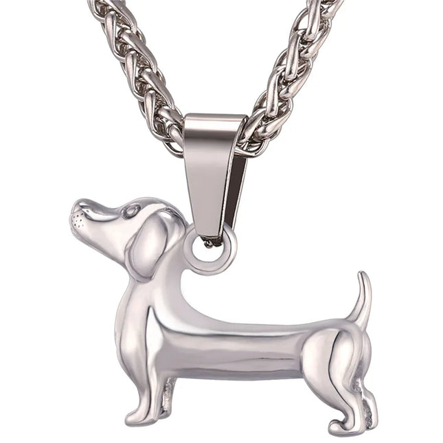 U7 halsketting met schattige teckel hondenhanger | 316L roestvrij staal | Goud en zilver | Unisex dierensieraad | Perfect cadeau voor hondenliefhebbers | 50+5cm verstelbaar
