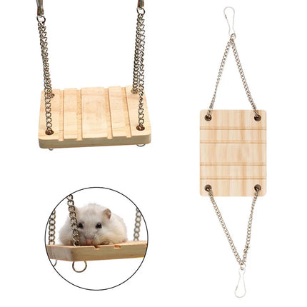 Hamsterspeelgoed Houten Swing | Hangmat Rustmat voor Papegaai | Kleine Dieren Accessoires | Harnas Speelgoed | Hout | Nieuw Ontwerp | Voor Hamsters, Ratten, Vogels | Makkelijk te Installeren