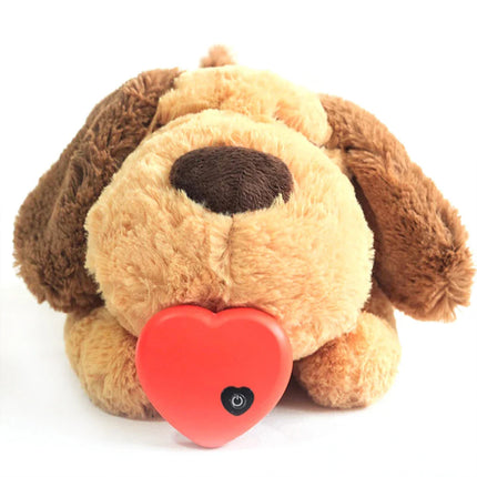 Kalmerende Pluche Hond Knuffel | Realistische Hartslag | Angst Verlichten | Veilig en Zacht | Bruin Fleece | 40cm