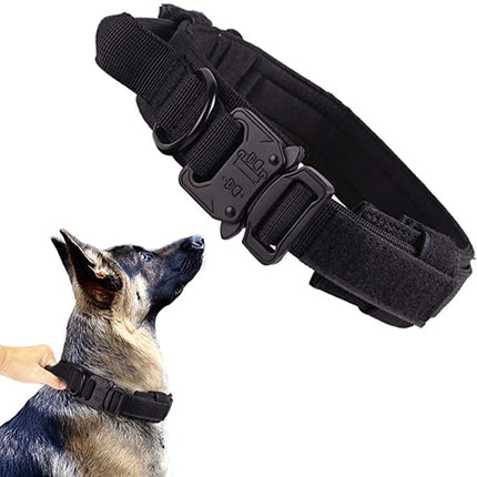 Tactische Hondenhalsband Set | Verstelbaar Nylon | Comfortabele Gewatteerde Voering | Heavy-Duty Metalen Sluiting | Geschikt voor Actieve Honden | Verschillende Kleuren | Inclusief Handvat en Patchpaneel
