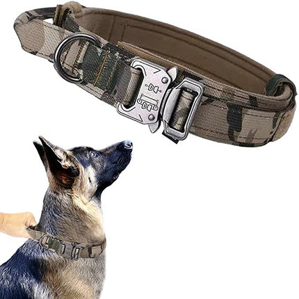 Tactische Hondenhalsband Set | Verstelbaar Nylon | Comfortabele Gewatteerde Voering | Heavy-Duty Metalen Sluiting | Geschikt voor Actieve Honden | Verschillende Kleuren | Inclusief Handvat en Patchpaneel
