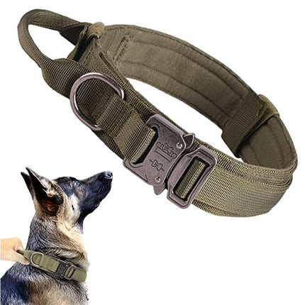Tactische Hondenhalsband Set | Verstelbaar Nylon | Comfortabele Gewatteerde Voering | Heavy-Duty Metalen Sluiting | Geschikt voor Actieve Honden | Verschillende Kleuren | Inclusief Handvat en Patchpaneel