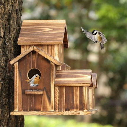 Wooden Birdhouse | Handmade | 6 Nesting Chambers | Rustic Outdoor Houses | Weatherproof & Durable | For Small Garden Birds | For Wall or Pole | Natural Construction | Perfect for Garden or Balcony
