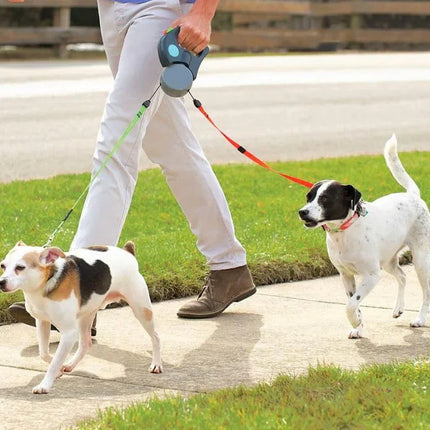 Dubbele Hondenriem voor Twee Honden | 3m Reflecterende Lijn | Ergonomisch Handvat | Veilige Bediening met Kleurenknoppen