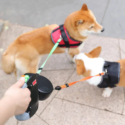 Dubbele Hondenriem voor Twee Honden | 3m Reflecterende Lijn | Ergonomisch Handvat | Veilige Bediening met Kleurenknoppen