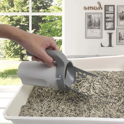 CleanPaws kattenbak schep | Ergonomisch handvat | Duurzaam kunststof | Fijne netstructuur voor makkelijk schoonmaken | 29x12x16 cm | Grijs | Voor alle kattenbakken
