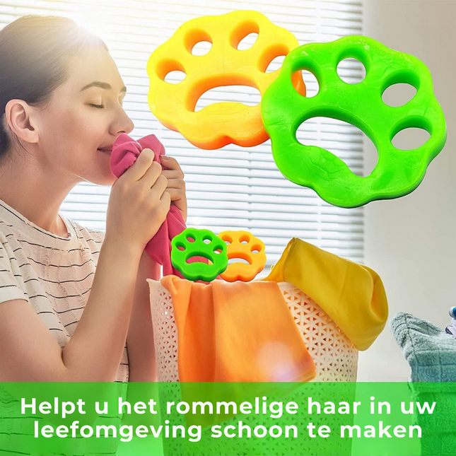 Set van 4 Herbruikbare Wasfilters | PlakPootjes voor Huisdierhaar | Kledingbescherming | Veilig & Milieuvriendelijk | Zacht PU-materiaal | Geschikt voor Droger | Groen & Oranje