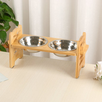 PawNoble verhoogd eetstation huisdieren | Bamboe voerstation met roestvrijstalen kommen | Ergonomisch en duurzaam | Voor honden en katten | Modern design