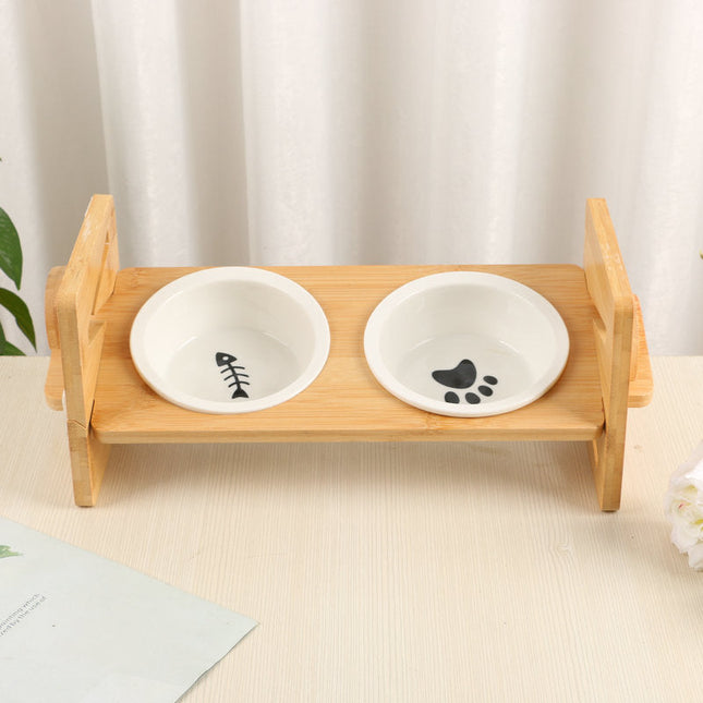 PawNoble verhoogd eetstation huisdieren | Bamboe voerstation met roestvrijstalen kommen | Ergonomisch en duurzaam | Voor honden en katten | Modern design