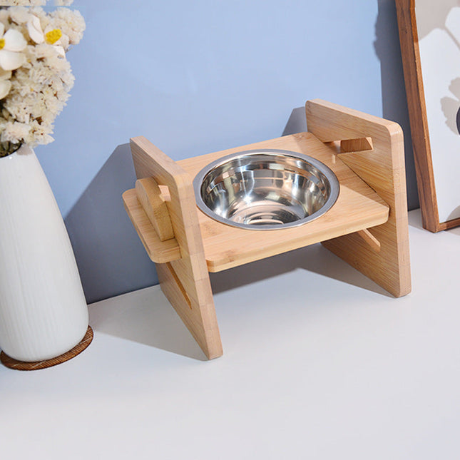 PawNoble verhoogd eetstation huisdieren | Bamboe voerstation met roestvrijstalen kommen | Ergonomisch en duurzaam | Voor honden en katten | Modern design