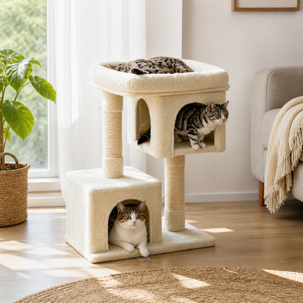 Kattentoren 84 cm - CatCave - 2 Schuilplekken, Krabpaal en Multi-Level Design