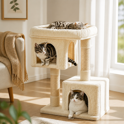 Kattentoren 84 cm - CatCave - 2 Schuilplekken, Krabpaal en Multi-Level Design