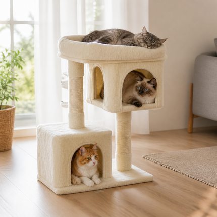 Kattentoren 84 cm - CatCave - 2 Schuilplekken, Krabpaal en Multi-Level Design