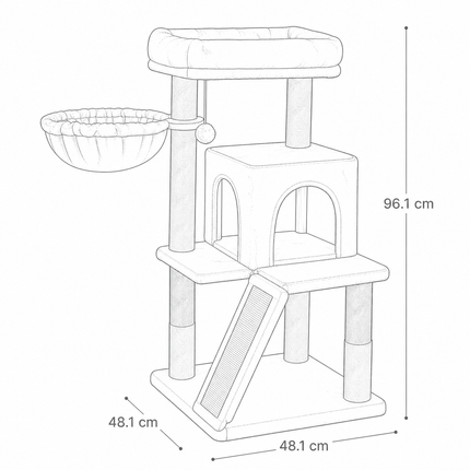 Compacte Kattenboom - KittyClimb - Zachte Ligplekken, Helling en Krabpalen