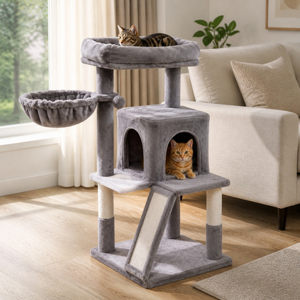 Compacte Kattenboom - KittyClimb - Zachte Ligplekken, Helling en Krabpalen