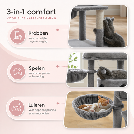 Compacte Kattenboom - KittyClimb - Zachte Ligplekken, Helling en Krabpalen