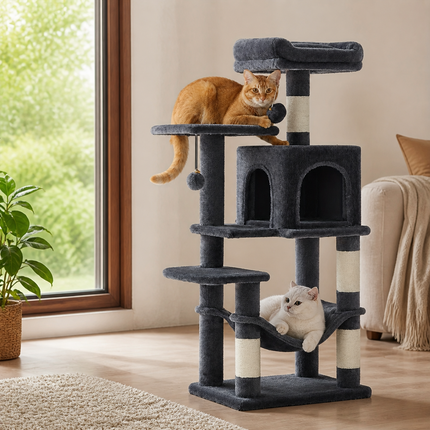 Krabpaal met Meerdere Niveaus - PlayTower - Hangmat, Schuilplek en Speeltjes