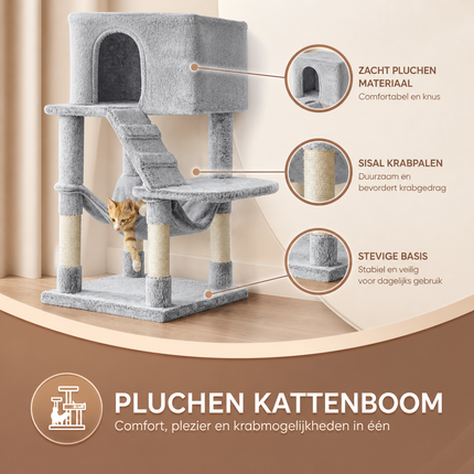 Krabboom voor Grote Katten - CozyClimb - Ligplaatsen, Schuilplek en Speeltjes