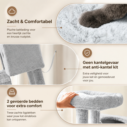Krabboom voor Grote Katten - CozyClimb - Ligplaatsen, Schuilplek en Speeltjes