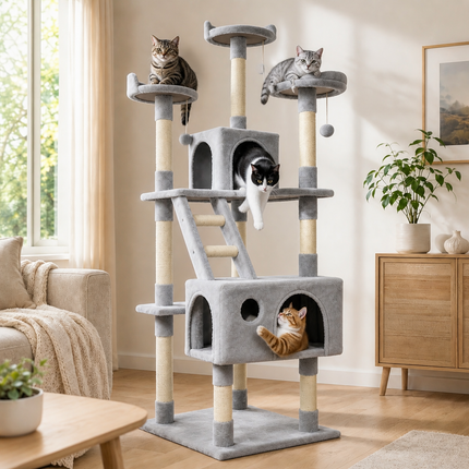 Grote Krabpaal 170 cm - CatHaven - 3 Ligplekken, Krabpalen en Groot Kattennest
