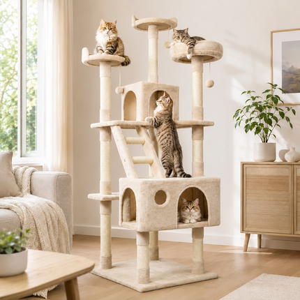 Grote Krabpaal 170 cm - CatHaven - 3 Ligplekken, Krabpalen en Groot Kattennest