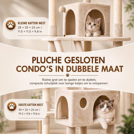 Grote Krabpaal 170 cm - CatHaven - 3 Ligplekken, Krabpalen en Groot Kattennest