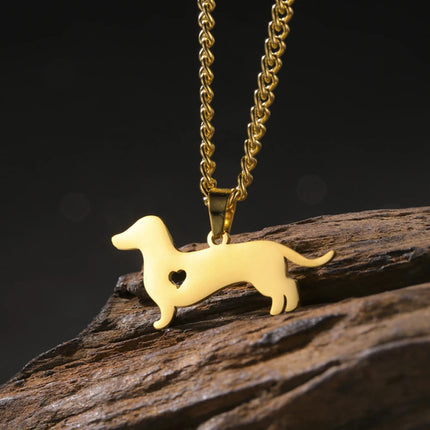 Dachshund Ketting voor Dames en Kinderen | RVS Hondenhanger | Sausage Dog Sieraad | Origineel Dierenvriend Cadeau | My Shape | 45+5cm | Goud/Zilver