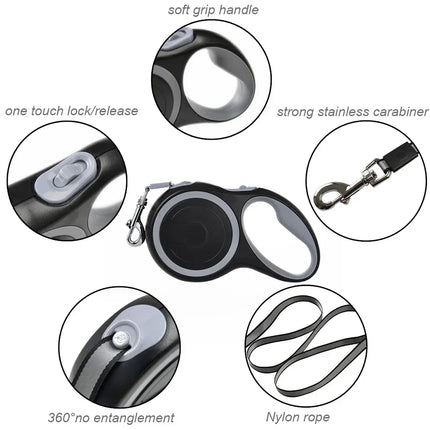 FlexiWalk Hondenlijn | Verstelbaar 3m, 5m, 8m | Geschikt voor Honden tot 50kg | Duurzaam Nylon & ABS | Comfortabele Grip