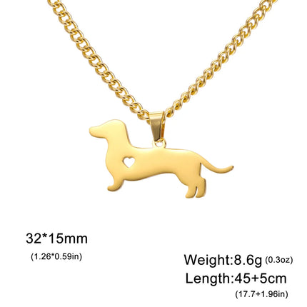 Dachshund Ketting voor Dames en Kinderen | RVS Hondenhanger | Sausage Dog Sieraad | Origineel Dierenvriend Cadeau | My Shape | 45+5cm | Goud/Zilver