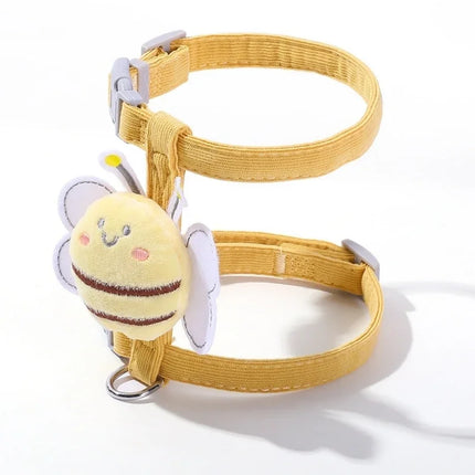 Verstelbaar Wandervest en Lijn voor Katten en Kleine Honden | Cartoon Bijenmotief | Zacht Polyester | Inclusief Bijpassende Riem