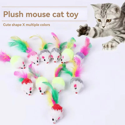 Fleece Pluche Katten Speelgoed | Interactieve Valse Muizen Met Veren | Kleurrijk Dier Vangt Het Oog | Veilig & Duurzaam | Training & Speelplezier | Set Van 10/20 Stuks | Voor Kittens & Katten