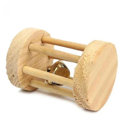 Natuurlijk Houten Speelgoed Konijn Roller | Dumbells Unicycle Bel | Knagende Tandenslijper voor Cavia's en Ratten | Huisdier Accessoires Molar Gereedschap | Geschikt voor Konijnen en Kleine Knaagdieren