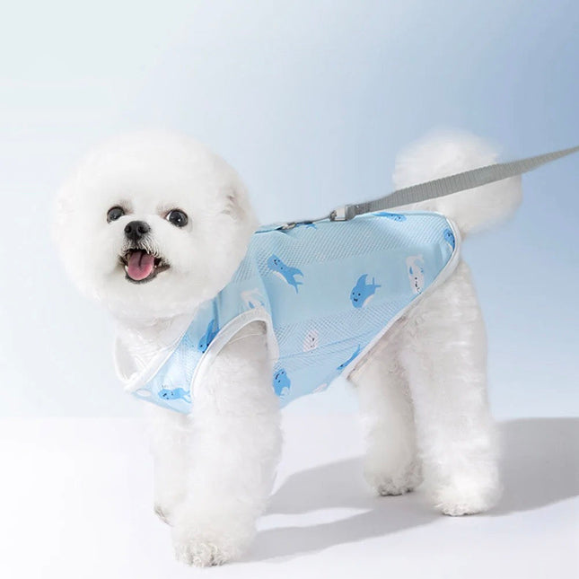 Ademend Verkoelingsvest voor Honden | Sneldrogend | Verstelbare Pasvorm | Beschikbaar in Blue Dolphin en White Leaves | Polyestervezel | Maat M/L | Zomerse Bescherming tegen Hitte