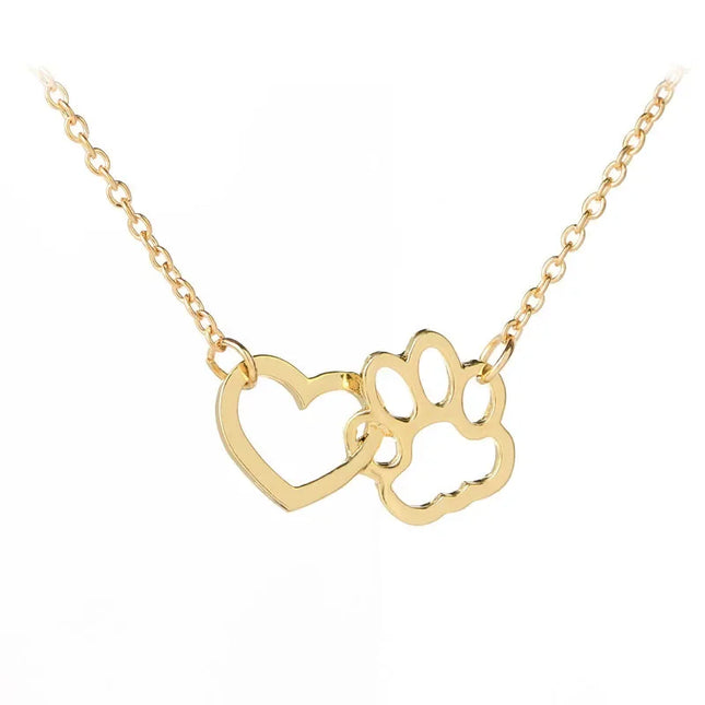 Halsketting met hondenpoot en hart hanger | Dierenliefde sieraad voor dames | Goud en zilver | Voor honden- en kattenliefhebbers | 42+7cm ketting | Trendy accessoire