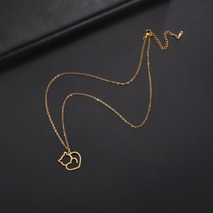 Katten ketting dames | RVS hanger met schattige kittens | Trendy dieren ketting | Sieraad cadeau vrouw | Goud & staal | Jeshayuan