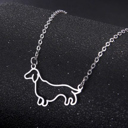 Dames en kinderen hondenliefhebbers ketting | RVS teckel hanger | Schattige sausizhond ketting | Cadeau sieraden voor dierenliefhebbers | 45+5cm | Goud of staal