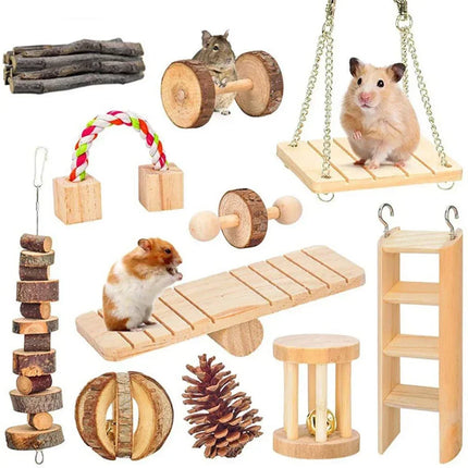 Natuurlijk Houten Speelgoed Konijn Roller | Dumbells Unicycle Bel | Knagende Tandenslijper voor Cavia's en Ratten | Huisdier Accessoires Molar Gereedschap | Geschikt voor Konijnen en Kleine Knaagdieren