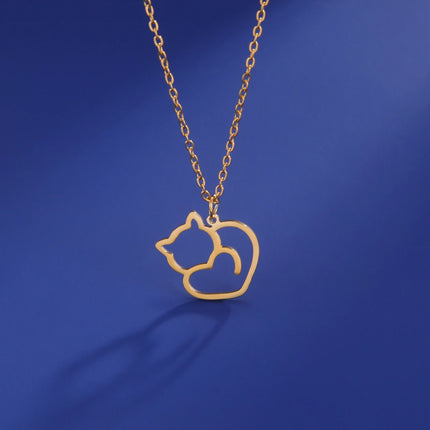 Katten ketting dames | RVS hanger met schattige kittens | Trendy dieren ketting | Sieraad cadeau vrouw | Goud & staal | Jeshayuan