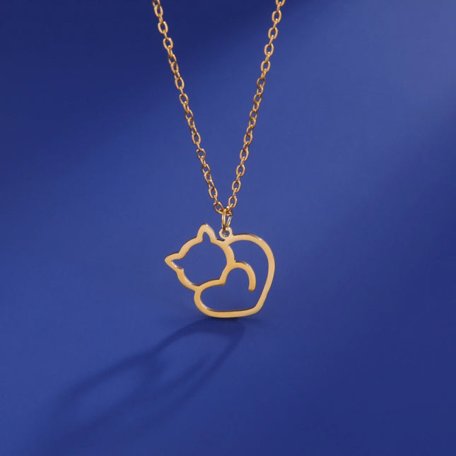 Katten ketting dames | RVS hanger met schattige kittens | Trendy dieren ketting | Sieraad cadeau vrouw | Goud & staal | Jeshayuan