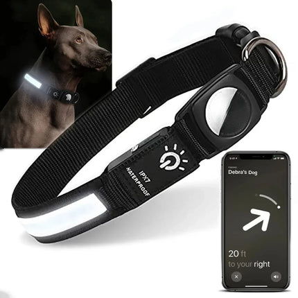Airtag GPS Tracker | Safe LED Light | Waterproof Dog Collar | USB Rechargeable | Sturdy & Adjustable | Multicolor