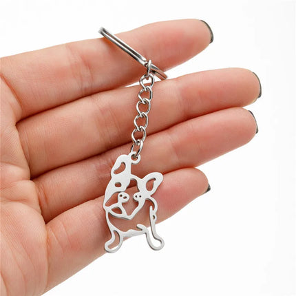 RVS Sleutelhanger Bulldog Cartoon | Honden Sleutelhangers in Diverse Stijlen | Dier Vriendelijk Cadeau | Sleutelhouder & Accessoire voor Dames en Heren