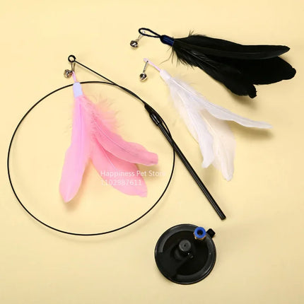 FeatheryFun Interactief Vermaak voor Katten | Zuignap Bevestiging | Rinkelende Bel en Natuurlijke Veren | Stimuleert Gezondheid en Spel